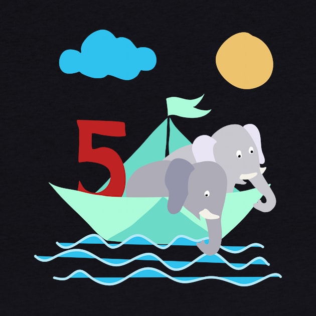 Elephants In Paper Boat Sea 5 Years Birthday by SinBle